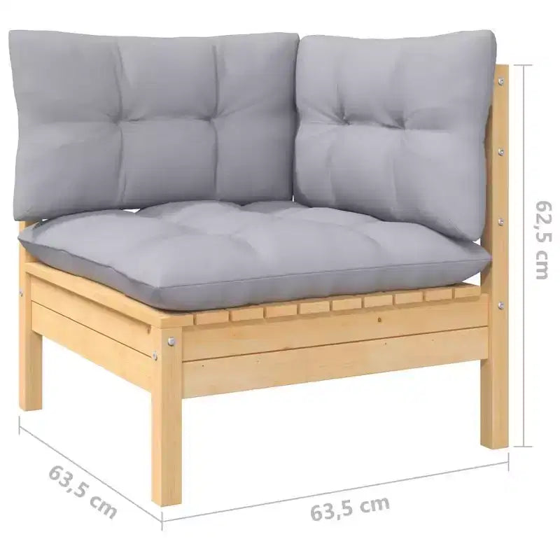 vidaXL Salon de jardin gris Bois de pin massif, tissu (100 % polyester)
