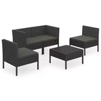 vidaXL 5-Piece Black Poly Rattan Patio Lounge Set with Cushions - Versatile Outdoor Furniture for Garden and Deck