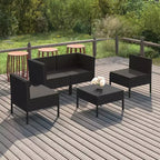 vidaXL 5-Piece Black Poly Rattan Patio Lounge Set with Cushions - Versatile Outdoor Furniture for Garden and Deck