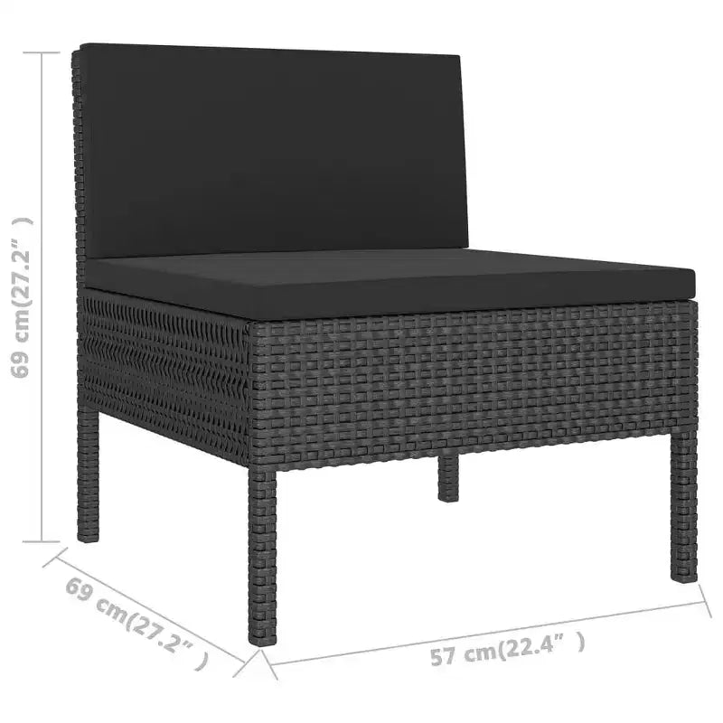 vidaXL Patio Lounge Set - 11 Piece Outdoor Furniture Set with Cushions, Poly Rattan & Powder-Coated Steel, Black