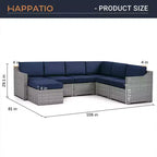 HAPPATIO 7 Piece Patio Conversation Set Wicker Outdoor Sectional Sofa, All-Weather Patio Furniture Set Combination Sofa. Patio sectional Set.