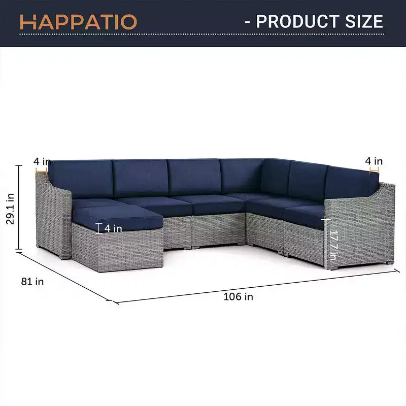 HAPPATIO 7 Piece Patio Conversation Set Wicker Outdoor Sectional Sofa, All-Weather Patio Furniture Set Combination Sofa. Patio sectional Set.