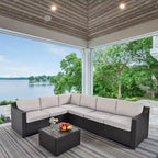 HAPPATIO 7 Piece Patio Conversation Set Wicker Outdoor Sectional Sofa, All-Weather Patio Furniture Set Combination Sofa. Patio sectional Set.