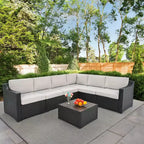 HAPPATIO 7 Piece Patio Conversation Set Wicker Outdoor Sectional Sofa, All-Weather Patio Furniture Set Combination Sofa. Patio sectional Set.