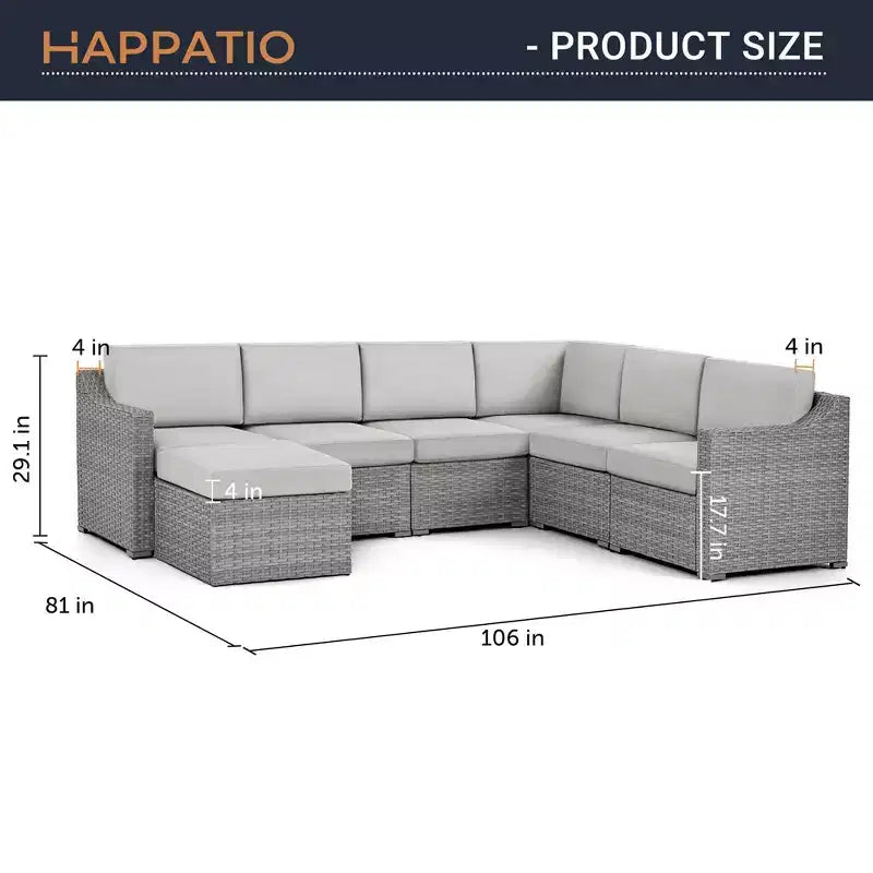 HAPPATIO 7 Piece Patio Conversation Set Wicker Outdoor Sectional Sofa, All-Weather Patio Furniture Set Combination Sofa. Patio sectional Set.