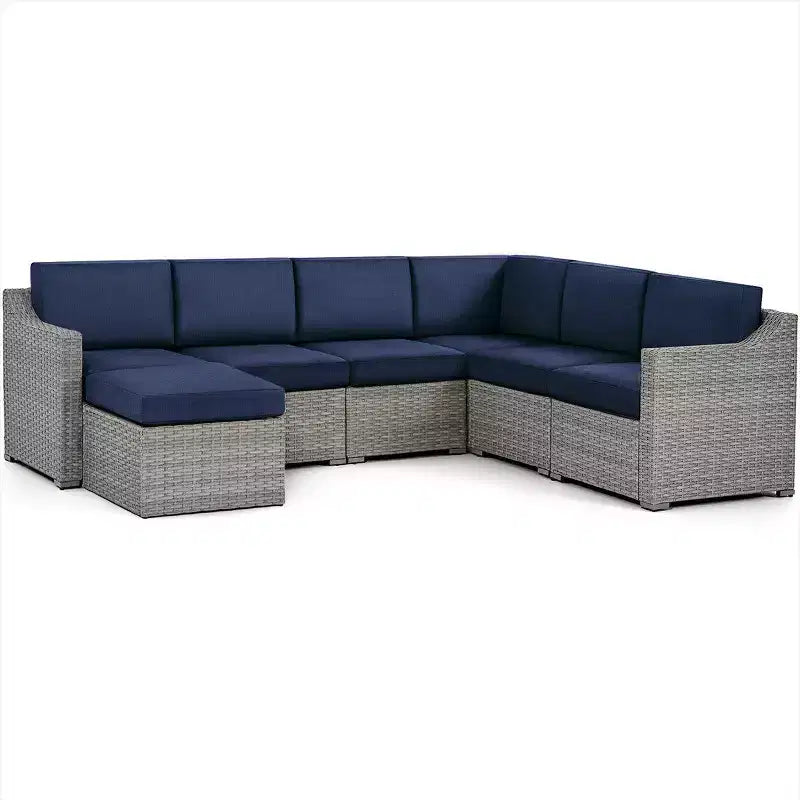 HAPPATIO 7 Piece Patio Conversation Set Wicker Outdoor Sectional Sofa, All-Weather Patio Furniture Set Combination Sofa. Patio sectional Set.