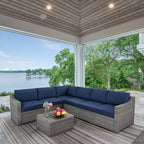 HAPPATIO 7 Piece Patio Conversation Set Wicker Outdoor Sectional Sofa, All-Weather Patio Furniture Set Combination Sofa. Patio sectional Set.