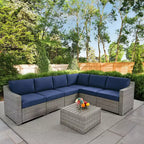 HAPPATIO 7 Piece Patio Conversation Set Wicker Outdoor Sectional Sofa, All-Weather Patio Furniture Set Combination Sofa. Patio sectional Set.