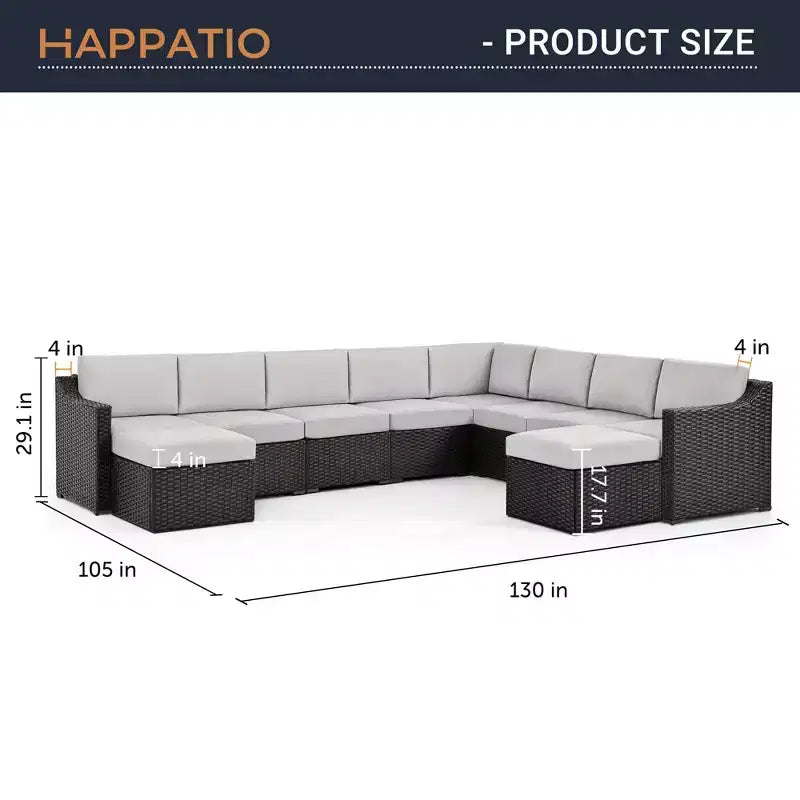 HAPPATIO 10 Piece Patio Conversation Set, Patio Furniture Set with Multiple Configuration Options, Rattan Wicker Outdoor Sectional Sofa.