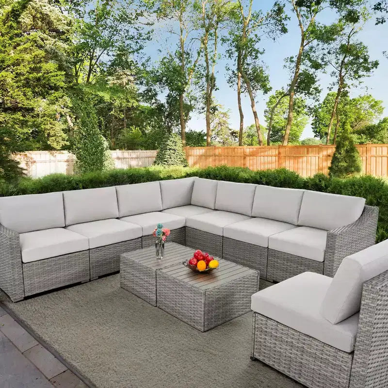 HAPPATIO 10 Piece Patio Conversation Set, Patio Furniture Set with Multiple Configuration Options, Rattan Wicker Outdoor Sectional Sofa.