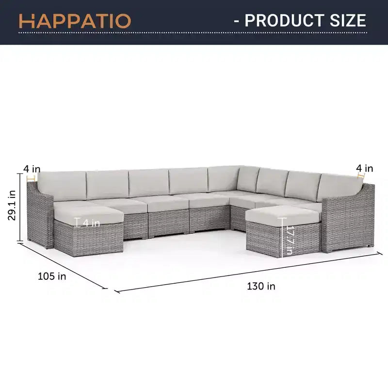 HAPPATIO 10 Piece Patio Conversation Set, Patio Furniture Set with Multiple Configuration Options, Rattan Wicker Outdoor Sectional Sofa.