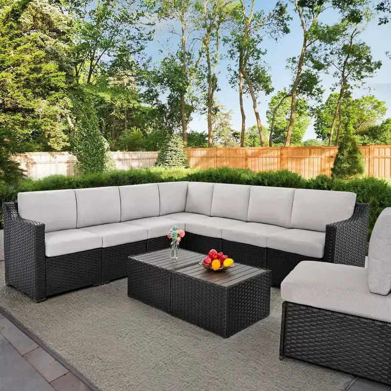 HAPPATIO 10 Piece Patio Conversation Set, Patio Furniture Set with Multiple Configuration Options, Rattan Wicker Outdoor Sectional Sofa.