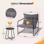 VINGLI 3 - Piece Patio Chair Set with Side Table, Outdoor/Indoor Chairs with Thick Cushions, Heavy Duty 400 LBS Capacity, Grey