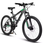 Whisen 27.5 Inch Full Suspension Mountain Bike, Front and Rear Dual Shock Absorbers, Mechanical Disc Brakes, 21-Speed