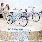Whisen 26 Adultes Femmes Vélos de Plein Air, Vélo de Plage avec Cadre en Acier et Cadre Bas Incliné, 7 Vitesses