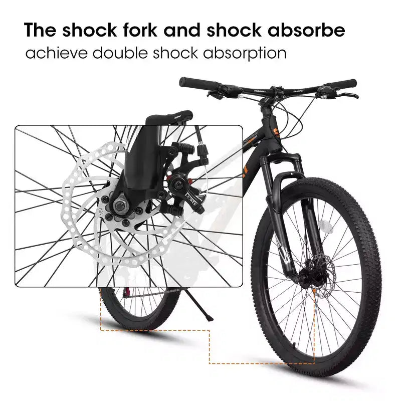 Whisen 26 Inch Steel Frame Shock Fork Plus Shock Absorber 21-speed Unisex Mountain Bike