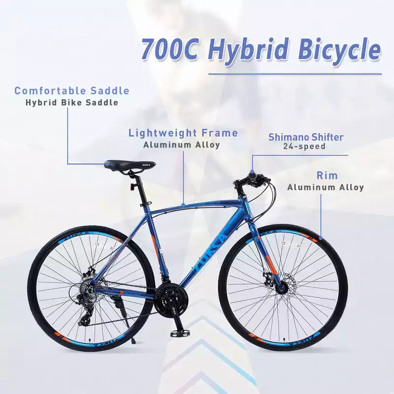 Whisen 28 Adult Hybrid Bike, Road Bike with 24-Speed Gear, Disc Brakes