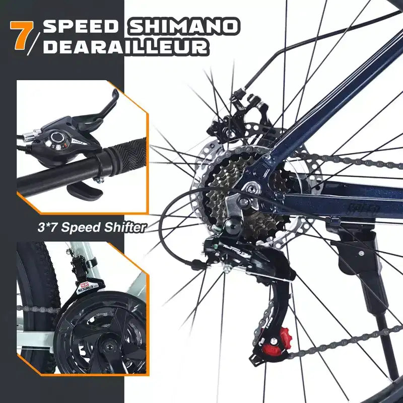 Okak 27.5IN Mountain Bike with Aluminum Alloy Frame, Kids Dirt Bike with 21 Speed Gear and Front Suspension, Bicycle for Kids and Adults