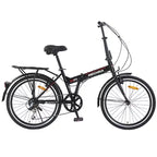 Vélo pliant Okak 24 pouces avec 7 vitesses et cadre en acier, vélos de croisière avec porte-bagages arrière et garde-boue, vélo adulte pour les voyages et les trajets quotidiens