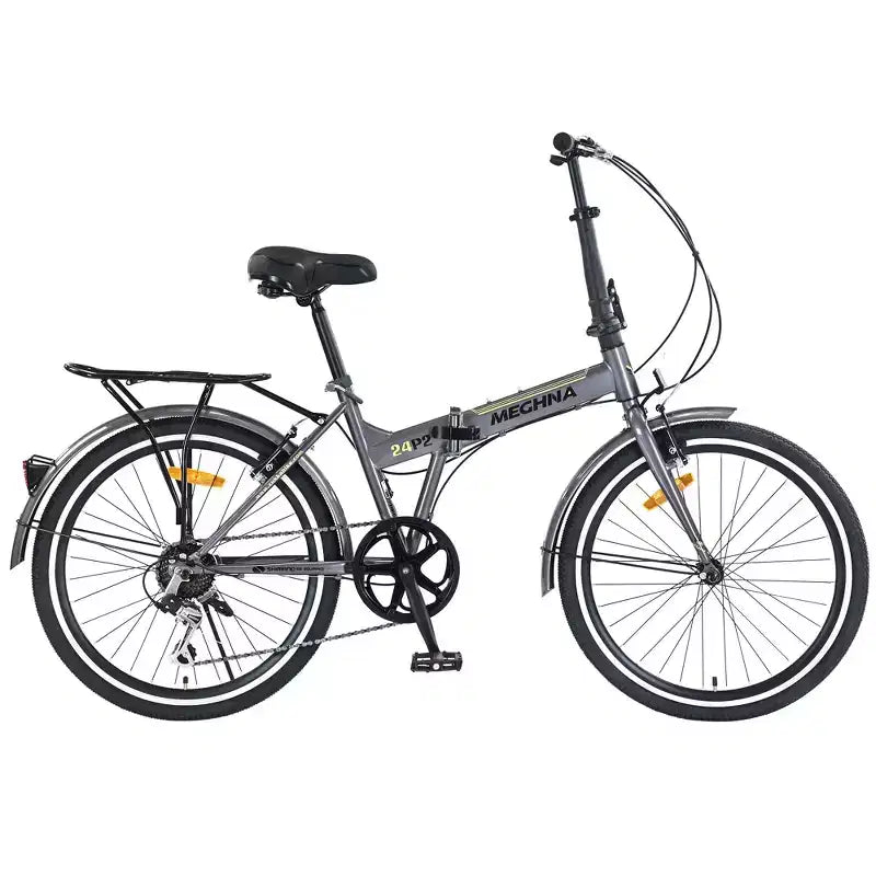 Vélo pliant Okak 24 pouces avec 7 vitesses et cadre en acier, vélos de croisière avec porte-bagages arrière et garde-boue, vélo adulte pour les voyages et les trajets quotidiens