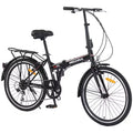Vélo pliant Okak 24 pouces avec 7 vitesses et cadre en acier, vélos de croisière avec porte-bagages arrière et garde-boue, vélo adulte pour les voyages et les trajets quotidiens