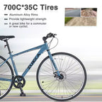 Vélo hybride Okak 700C avec cadre en alliage d'aluminium et freins à double disque, vélo de route à guidon plat, vélo pour adultes pour le cyclisme sur route et les voyages