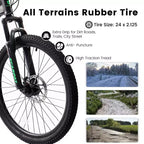 Okak 24 Inch Carbon Steel Mountain Bike with Full Suspension, Mens Bike with 21 Speed Shifter Lever and Disc Brakes, Bicycle for Kids&Adults