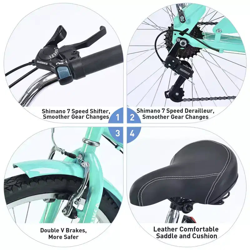 Okak 26IN Womens Bike with 7 Speed, Beach Cruiser Bike with Double V Brake and Cushion Saddle, Adult Bike for Commuting, Travel, Mountain