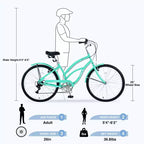 Okak 26IN Womens Bike with 7 Speed, Beach Cruiser Bike with Double V Brake and Cushion Saddle, Adult Bike for Commuting, Travel, Mountain