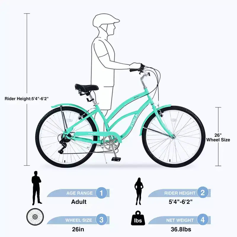 Okak 26IN Womens Bike with 7 Speed, Beach Cruiser Bike with Double V Brake and Cushion Saddle, Adult Bike for Commuting, Travel, Mountain