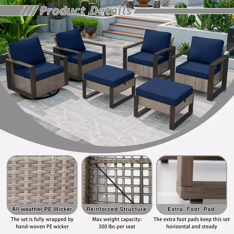 UPTION 6-Piece Wicker Outdoor Sectional Set Patio Conversation