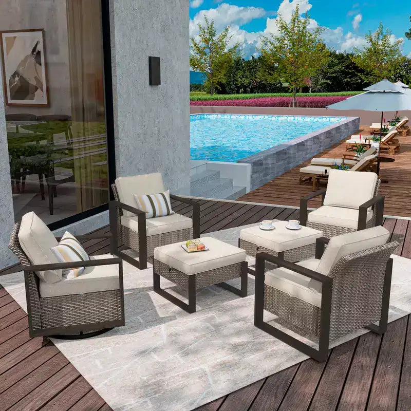 UPTION 6-Piece Wicker Outdoor Sectional Set Patio Conversation