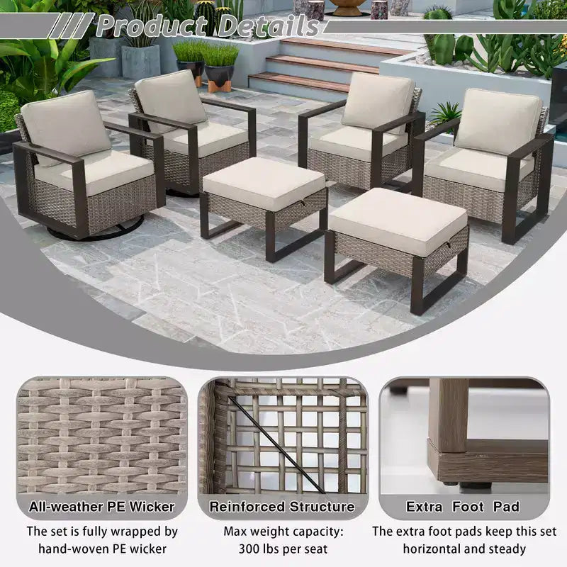 UPTION 6-Piece Wicker Outdoor Sectional Set Patio Conversation