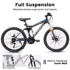 Okak 27.5IN Mountain Bike with Front and Rear Dual Shock Absorbers, 21-Speed Dirt Bike with Mechanical Disc Brake, Adult Bike for Men and Women