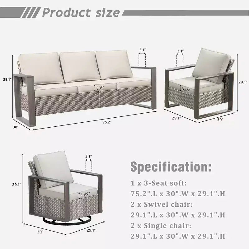 UPTIOT 5-Piece Patio Furniture Chair Outdoor Conversation Set