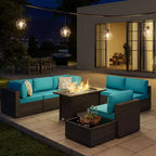 Celebalcony 8-Piece Patio Furniture Set with 45 Fire Pit Table,Outdoor Sectional Conversation Set Wicker Rattan Sofa Set with Coffee Table