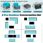 Celebalcony 8-Piece Patio Furniture Set with 45 Fire Pit Table,Outdoor Sectional Conversation Set Wicker Rattan Sofa Set with Coffee Table