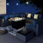 Celebalcony 8-Piece Patio Furniture Set with 45 Fire Pit Table,Outdoor Sectional Conversation Set Wicker Rattan Sofa Set with Coffee Table