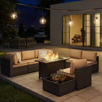 Celebalcony 8-Piece Patio Furniture Set with 45 Fire Pit Table,Outdoor Sectional Conversation Set Wicker Rattan Sofa Set with Coffee Table