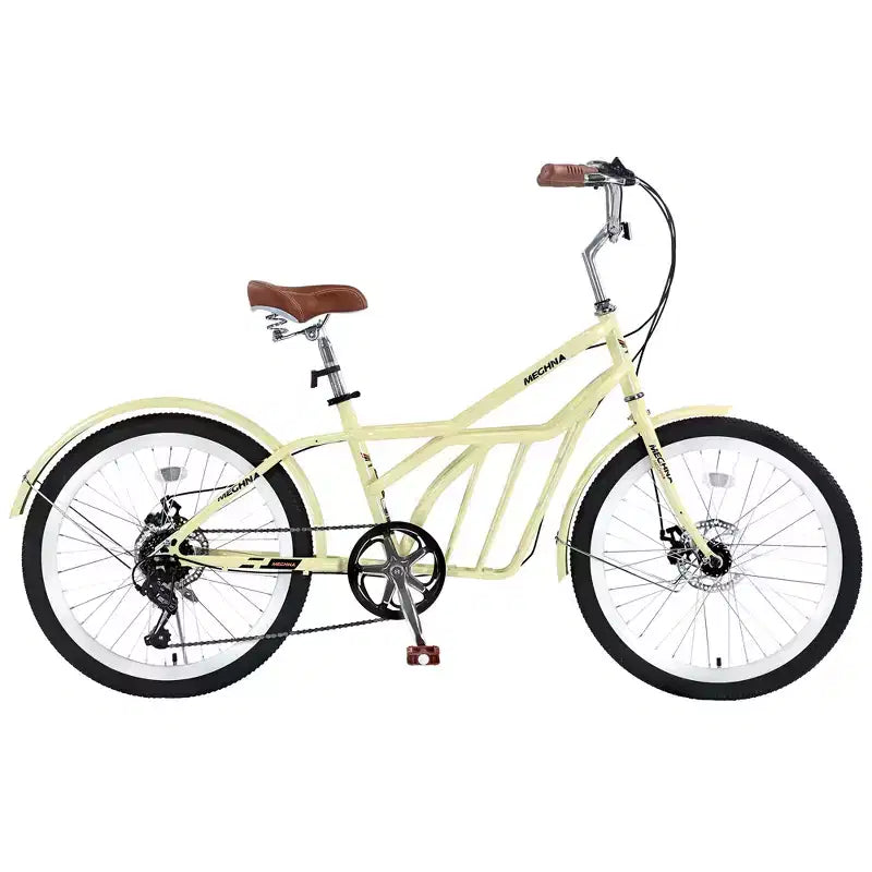 Vélo de croisière Okak 24 pouces avec grand panier, vélo adulte 6 vitesses avec cadre en acier et frein à disque, vélo de ville pour hommes et femmes