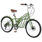 Vélo de croisière Okak 24 pouces avec grand panier, vélo adulte 6 vitesses avec cadre en acier et frein à disque, vélo de ville pour hommes et femmes
