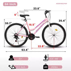 Okak 24/26IN Mountain Bike with Carbon Steel Frame, Adult Bike with 21-Speed System and Dual V-Brake, Kids Dirt Bike for Adult and Teens