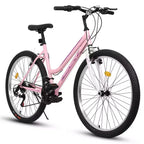 Okak 24/26IN Mountain Bike with Carbon Steel Frame, Adult Bike with 21-Speed System and Dual V-Brake, Kids Dirt Bike for Adult and Teens
