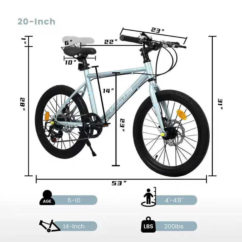 Okak 20IN Toddler Bike with 7-Speed and Steel Frame, Kids Bike with Dual Disc Brakes and 1.75IN Tires, Kids Cruiser Bikes for Boys & Girls