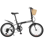 Vélo Pliant Okak 20 pouces avec Panier Avant, Support Téléphone et Garde-Boue, Vélo Adulte 6 Vitesses avec Cadre en Acier et Double Frein V-Brake, Vélo pour Hommes et Femmes