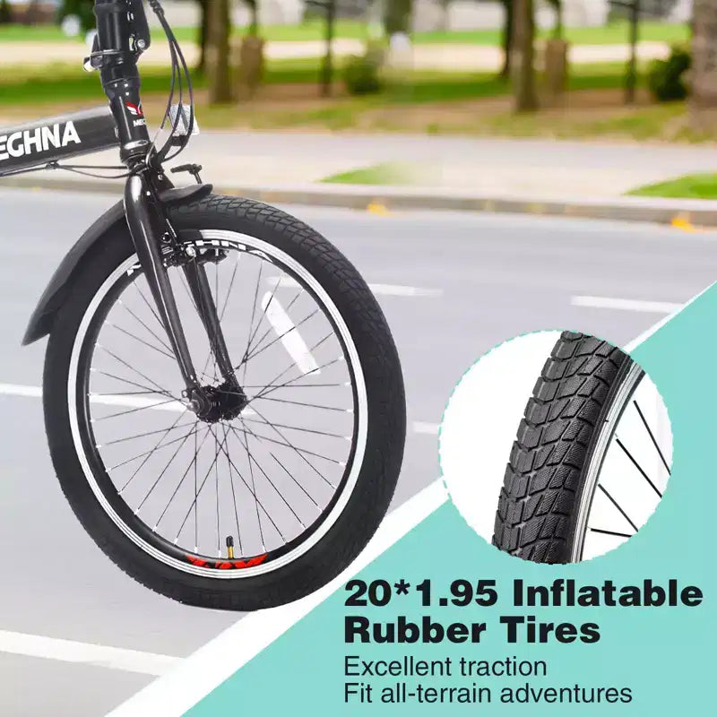 Vélo Pliant Okak 20 pouces avec Panier Avant, Support Téléphone et Garde-Boue, Vélo Adulte 6 Vitesses avec Cadre en Acier et Double Frein V-Brake, Vélo pour Hommes et Femmes