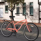 Vélos de plage Okak 26 pouces avec cadre en acier, transmission à vitesse unique, vélos adultes confortables, vélos pour hommes et femmes, rose