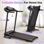 2.5HP Foldable Electric Treadmill with Incline, 12KM/H Speed, Heart Rate Sensor, Bluetooth Music, Cup Holder for Home Gym Fitness