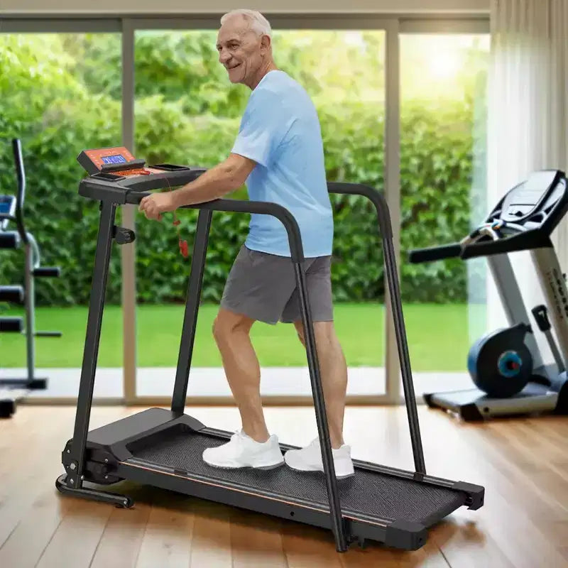 Tapis de course pliable pour seniors avec de longs repose-mains, option de contrôle par application, conception portable, capacité de poids de 136 kg