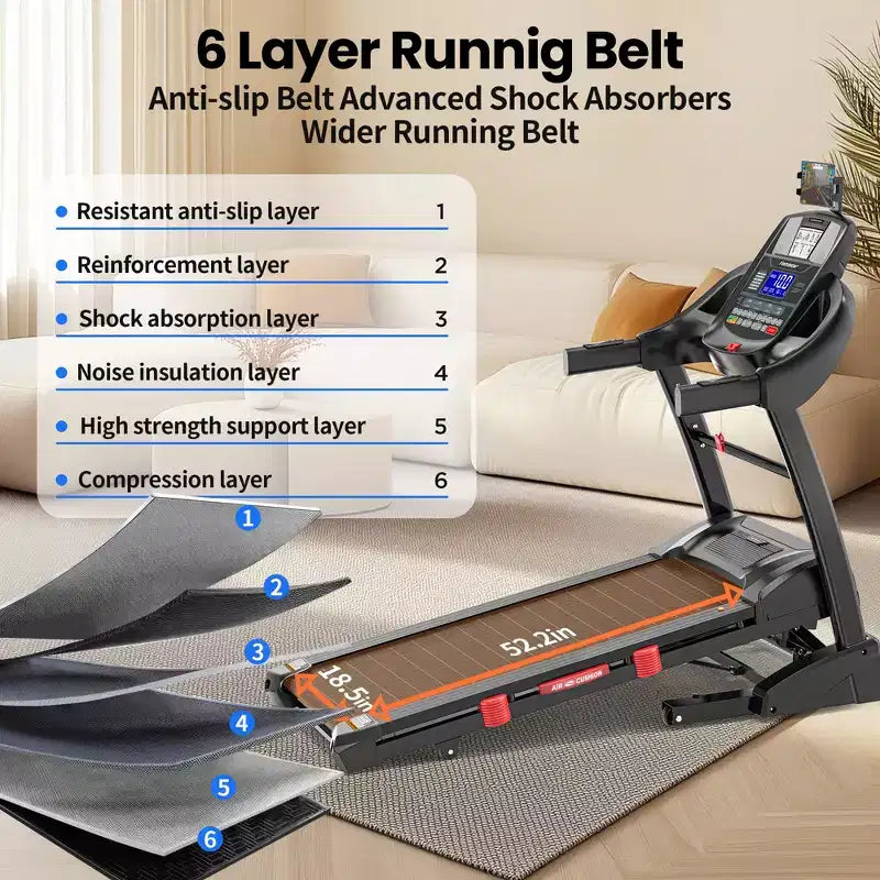 5HP Foldable Treadmill for Home w/ 15% Auto Incline, 400lbs Capacity, 10MPH Portable Treadmill, 64+7 Programs, Personalized Workout with APP